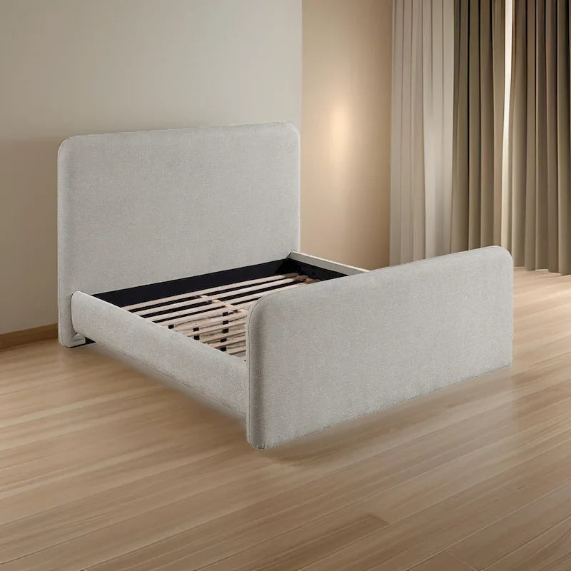 Lit Jene King Size, tête de lit capitonnée, coins arrondis, gris