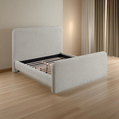 Lit Jene King Size, tête de lit capitonnée, coins arrondis, gris