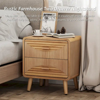 COZAYH Farmhouse Nightstand, Mid Century Nightstand with Handcrafted , Boho, Rustic Style, Natural Wood