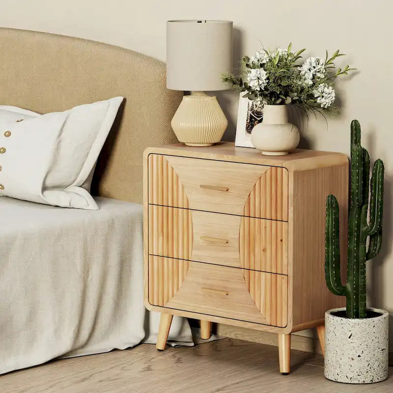 Table de chevet COZAYH style ferme, table de chevet milieu du siècle avec fabrication artisanale, style bohème et rustique, bois naturel