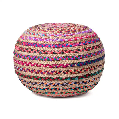 Pouf ottoman rond rembourré en tricot Nuloom Ling