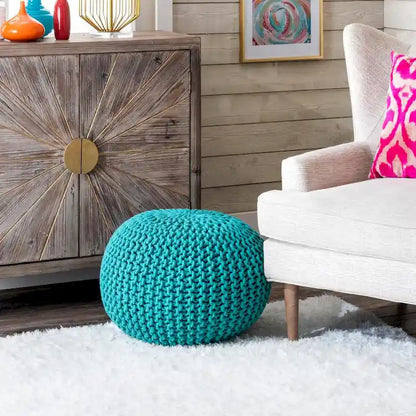 Pouf ottoman rond rembourré en tricot Nuloom Ling
