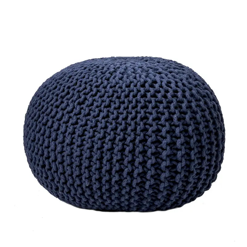 Pouf ottoman rond rembourré en tricot Nuloom Ling