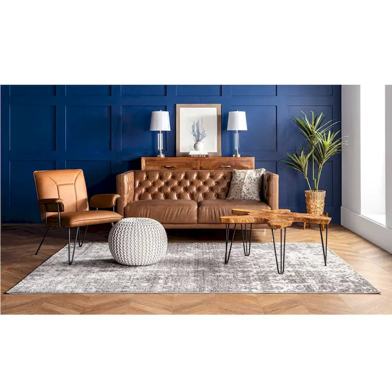 Pouf ottoman rond rembourré en tricot Nuloom Ling