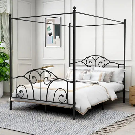Aufank Vintage Four Post Metal Canopy Bed Frame