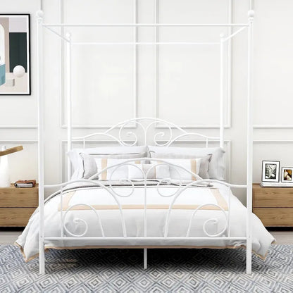 Cadre de lit à baldaquin en métal à quatre poteaux Aufank Vintage