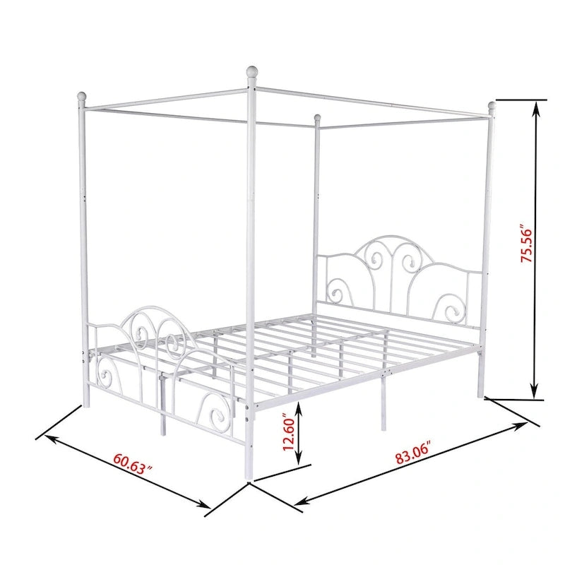 Cadre de lit à baldaquin en métal à quatre poteaux Aufank Vintage