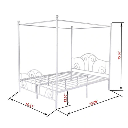 Cadre de lit à baldaquin en métal à quatre poteaux Aufank Vintage