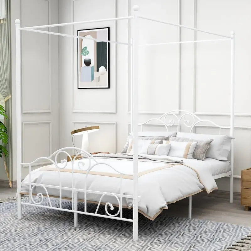 Cadre de lit à baldaquin en métal à quatre poteaux Aufank Vintage