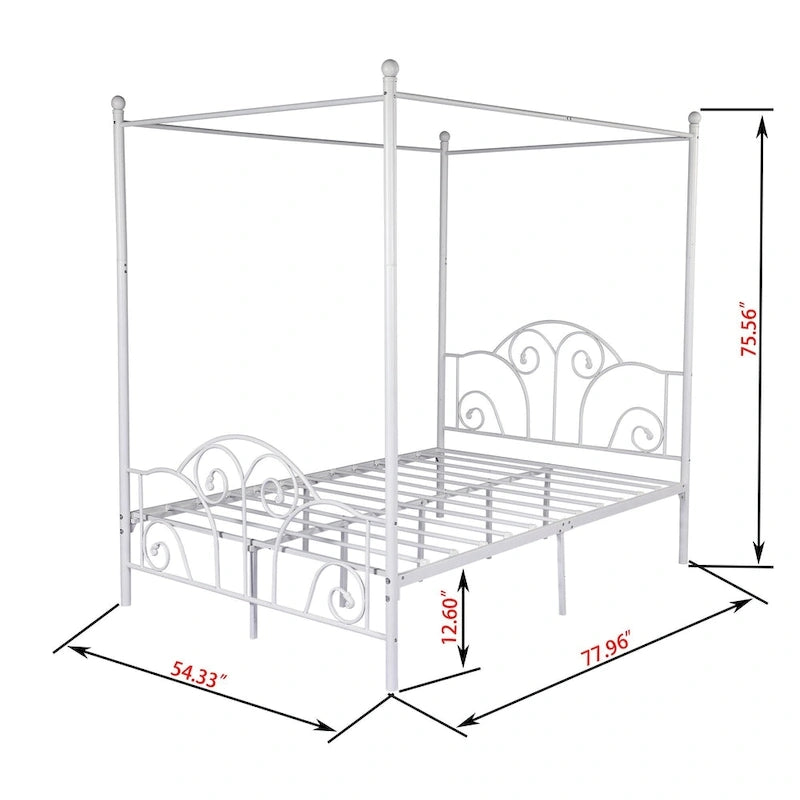 Cadre de lit à baldaquin en métal à quatre poteaux Aufank Vintage