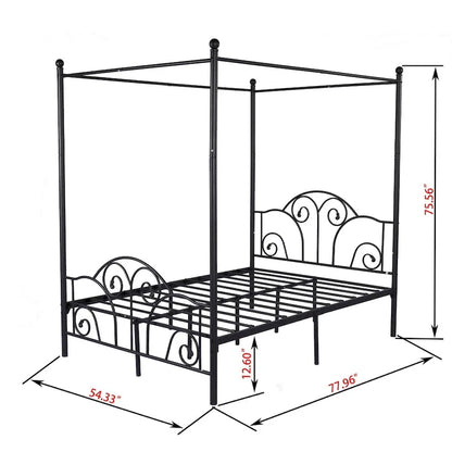 Cadre de lit à baldaquin en métal à quatre poteaux Aufank Vintage