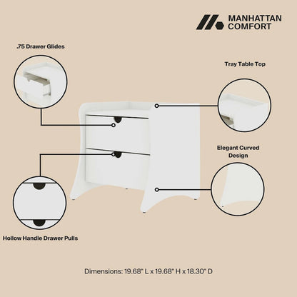 Table de chevet Manhattan Comfort Coney de style moderne du milieu du siècle, à 2 tiroirs