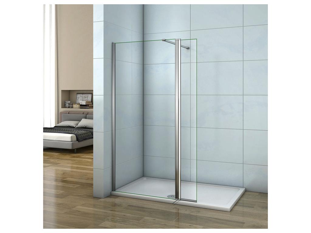 Paroi de douche à l'italienne 60 40x200cm avec retour pivotant - Verre 8mm trempé - Avec barre de fixation 140cm récupérable