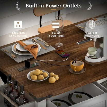 Îlot de cuisine avec prise électrique et plateau rabattable par Harper&amp;Bright Designs