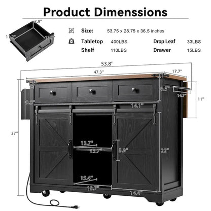 Îlot de cuisine avec prise électrique et plateau rabattable par Harper&amp;Bright Designs