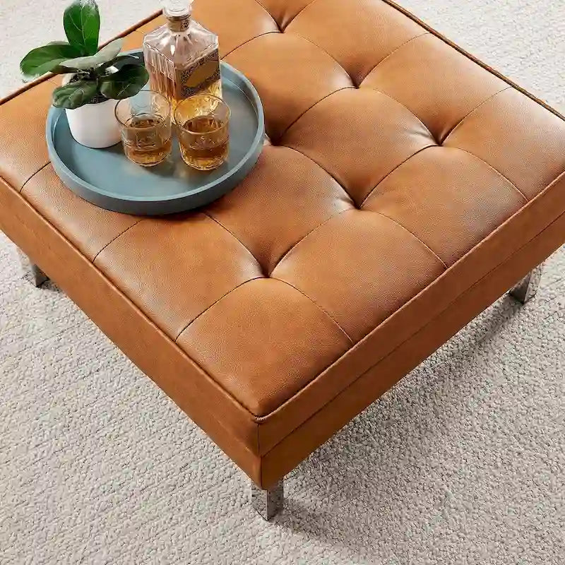 Pouf capitonné en cuir végétalien Loft