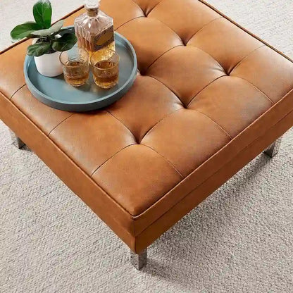 Pouf capitonné en cuir végétalien Loft