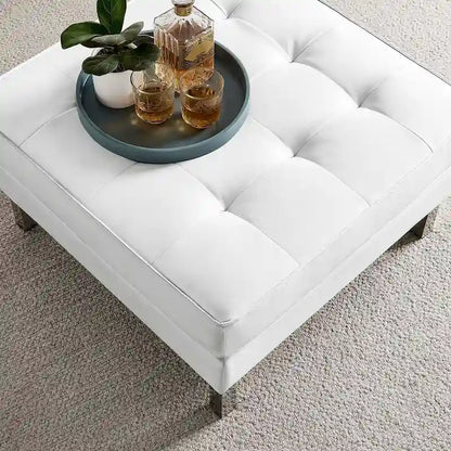 Pouf capitonné en cuir végétalien Loft