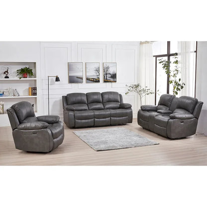 Ensemble de salon 3 pièces Betsy Furniture en cuir reconstitué avec fauteuil inclinable électrique, comprenant canapé, causeuse et fauteuil.