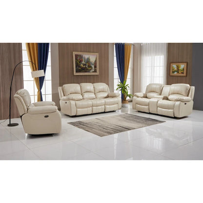 Ensemble de salon 3 pièces Betsy Furniture en cuir reconstitué avec fauteuil inclinable électrique, comprenant canapé, causeuse et fauteuil.