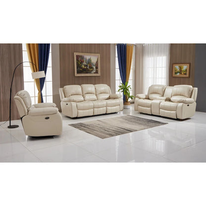 Ensemble de salon 3 pièces Betsy Furniture en cuir reconstitué avec fauteuil inclinable électrique, comprenant canapé, causeuse et fauteuil.
