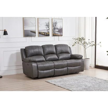Ensemble de salon 3 pièces Betsy Furniture en cuir reconstitué avec fauteuil inclinable électrique, comprenant canapé, causeuse et fauteuil.