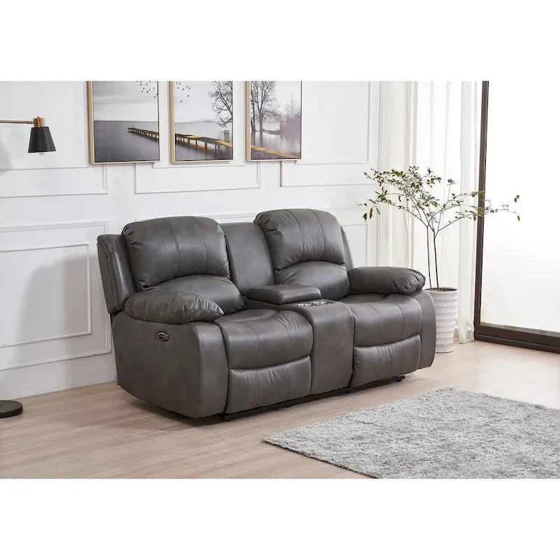 Ensemble de salon 3 pièces Betsy Furniture en cuir reconstitué avec fauteuil inclinable électrique, comprenant canapé, causeuse et fauteuil.