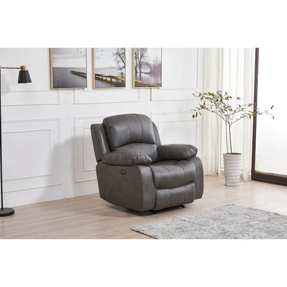 Ensemble de salon 3 pièces Betsy Furniture en cuir reconstitué avec fauteuil inclinable électrique, comprenant canapé, causeuse et fauteuil.