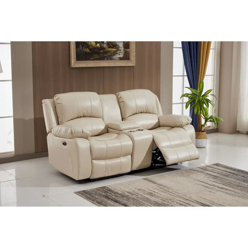 Ensemble de salon 3 pièces Betsy Furniture en cuir reconstitué avec fauteuil inclinable électrique, comprenant canapé, causeuse et fauteuil.