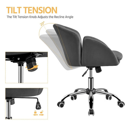 Chaise de bureau pivotante et roulante moderne Yaheetech, idéale pour le maquillage et le bureau à domicile.
