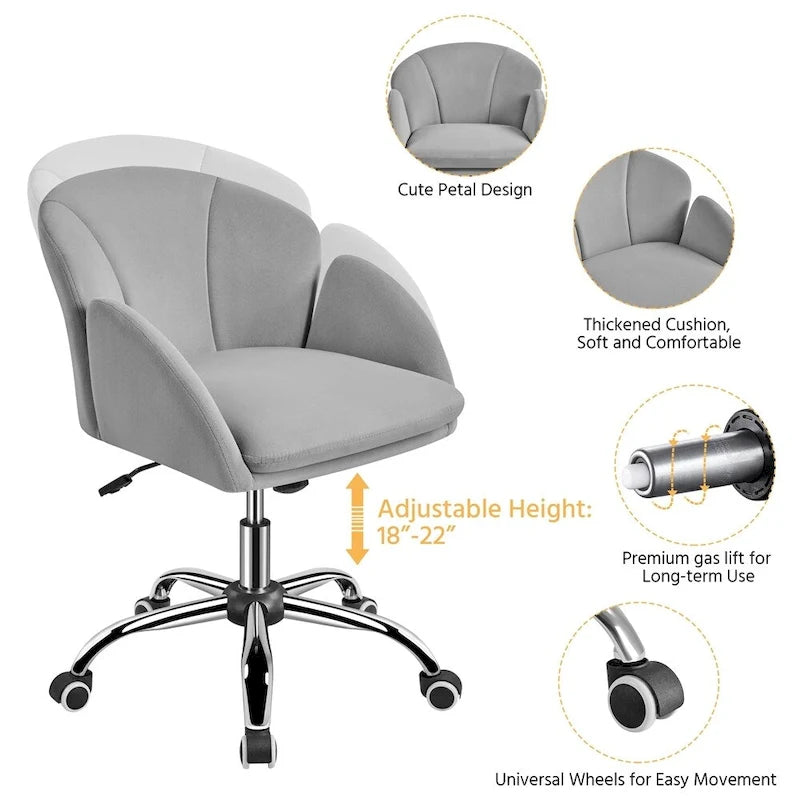 Chaise de bureau pivotante et roulante moderne Yaheetech, idéale pour le maquillage et le bureau à domicile.