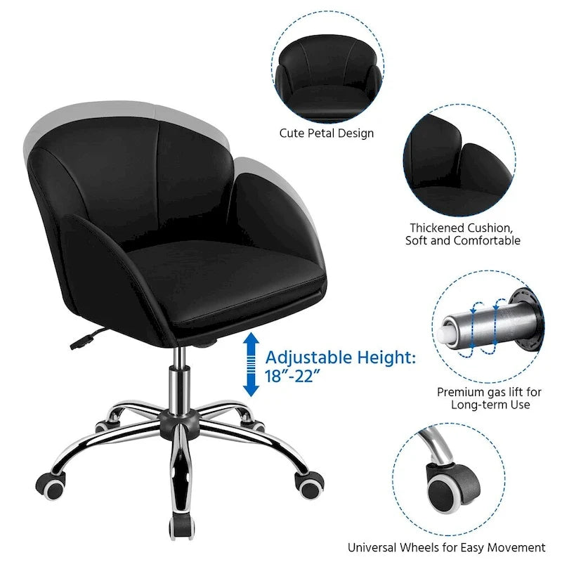 Chaise de bureau pivotante et roulante moderne Yaheetech, idéale pour le maquillage et le bureau à domicile.