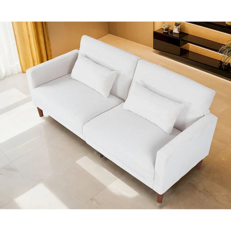 Couch Sofa, Corduroy Fabric Couches Loveseat Furniture with 2 Pillows for Living Room, Bedroom
