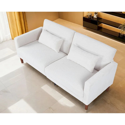 Couch Sofa, Corduroy Fabric Couches Loveseat Furniture with 2 Pillows for Living Room, Bedroom
