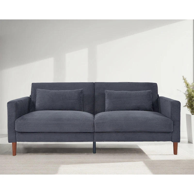 Canapé deux places en velours côtelé avec 2 coussins pour salon et chambre