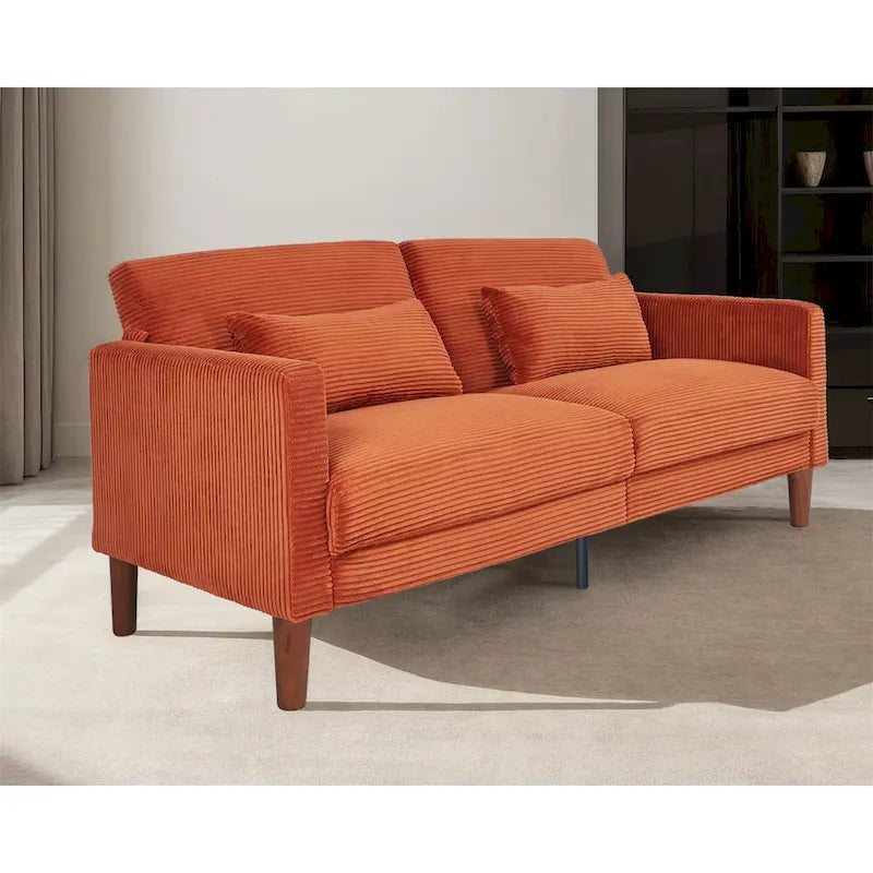 Canapé deux places en velours côtelé avec 2 coussins pour salon et chambre