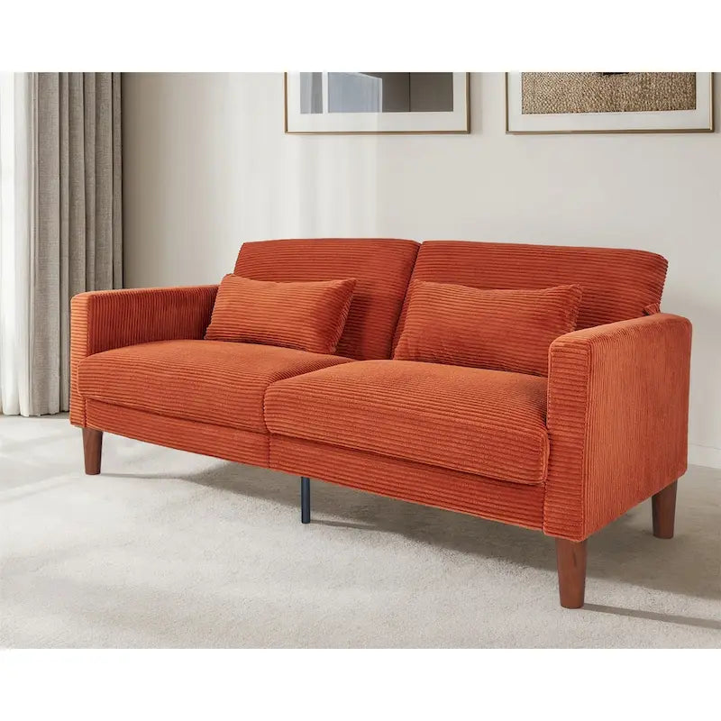 Canapé deux places en velours côtelé avec 2 coussins pour salon et chambre