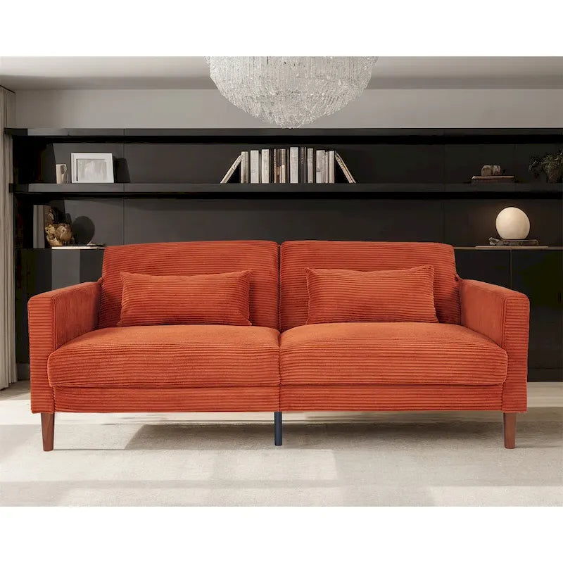 Canapé deux places en velours côtelé avec 2 coussins pour salon et chambre