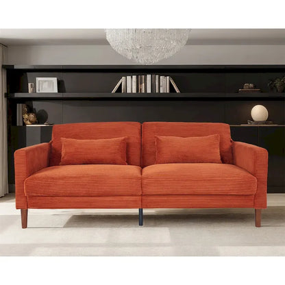 Canapé deux places en velours côtelé avec 2 coussins pour salon et chambre