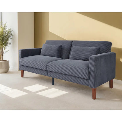 Canapé deux places en velours côtelé avec 2 coussins pour salon et chambre