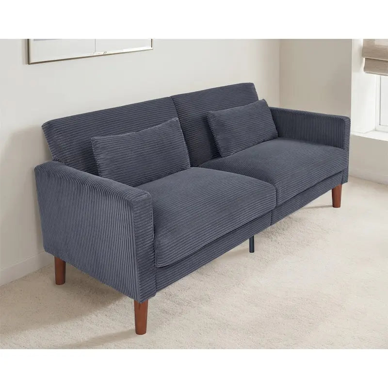 Canapé deux places en velours côtelé avec 2 coussins pour salon et chambre