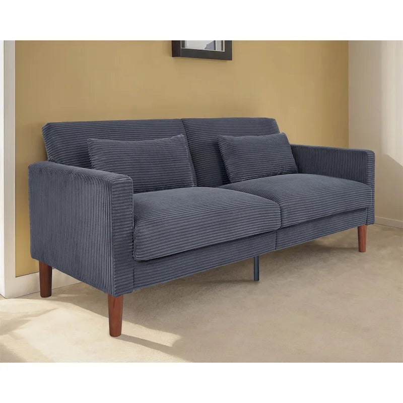 Canapé deux places en velours côtelé avec 2 coussins pour salon et chambre