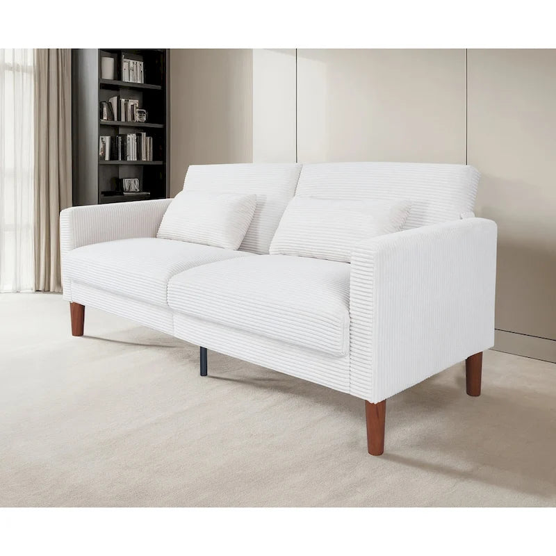 Canapé deux places en velours côtelé avec 2 coussins pour salon et chambre