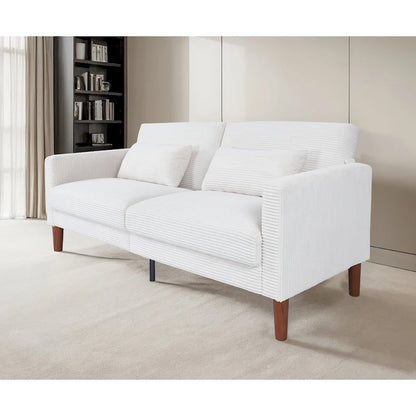 Canapé deux places en velours côtelé avec 2 coussins pour salon et chambre