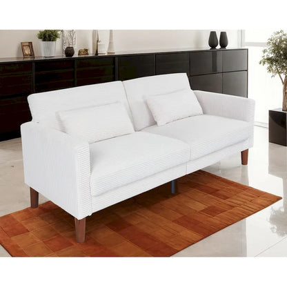 Canapé deux places en velours côtelé avec 2 coussins pour salon et chambre