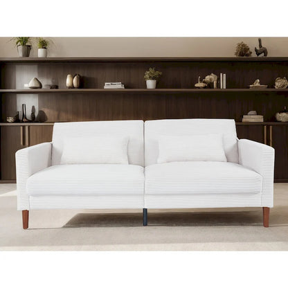 Canapé deux places en velours côtelé avec 2 coussins pour salon et chambre