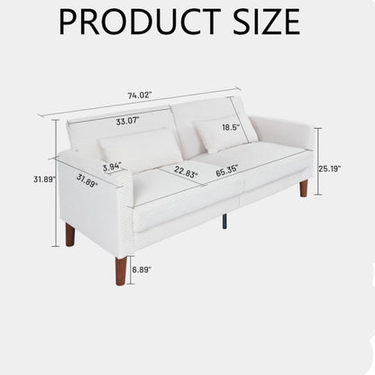 Canapé deux places en velours côtelé avec 2 coussins pour salon et chambre