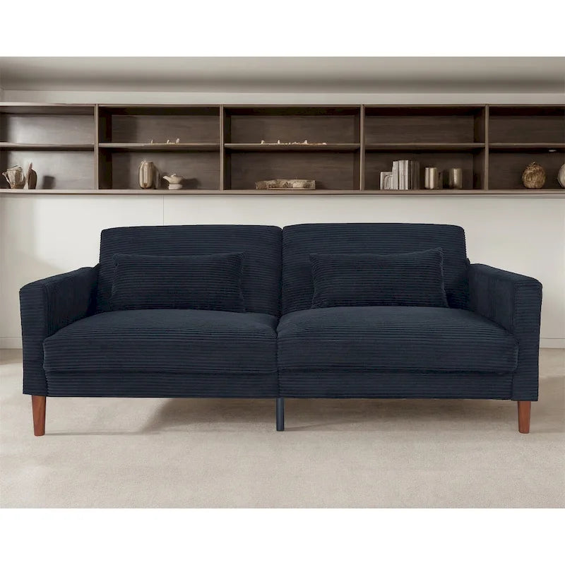 Canapé deux places en velours côtelé avec 2 coussins pour salon et chambre