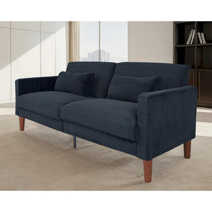 Canapé deux places en velours côtelé avec 2 coussins pour salon et chambre