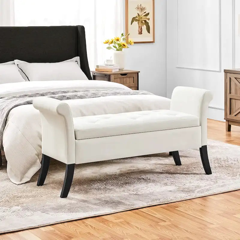 Banc de rangement Yaheetech moderne en tissu capitonné avec pouf rembourré